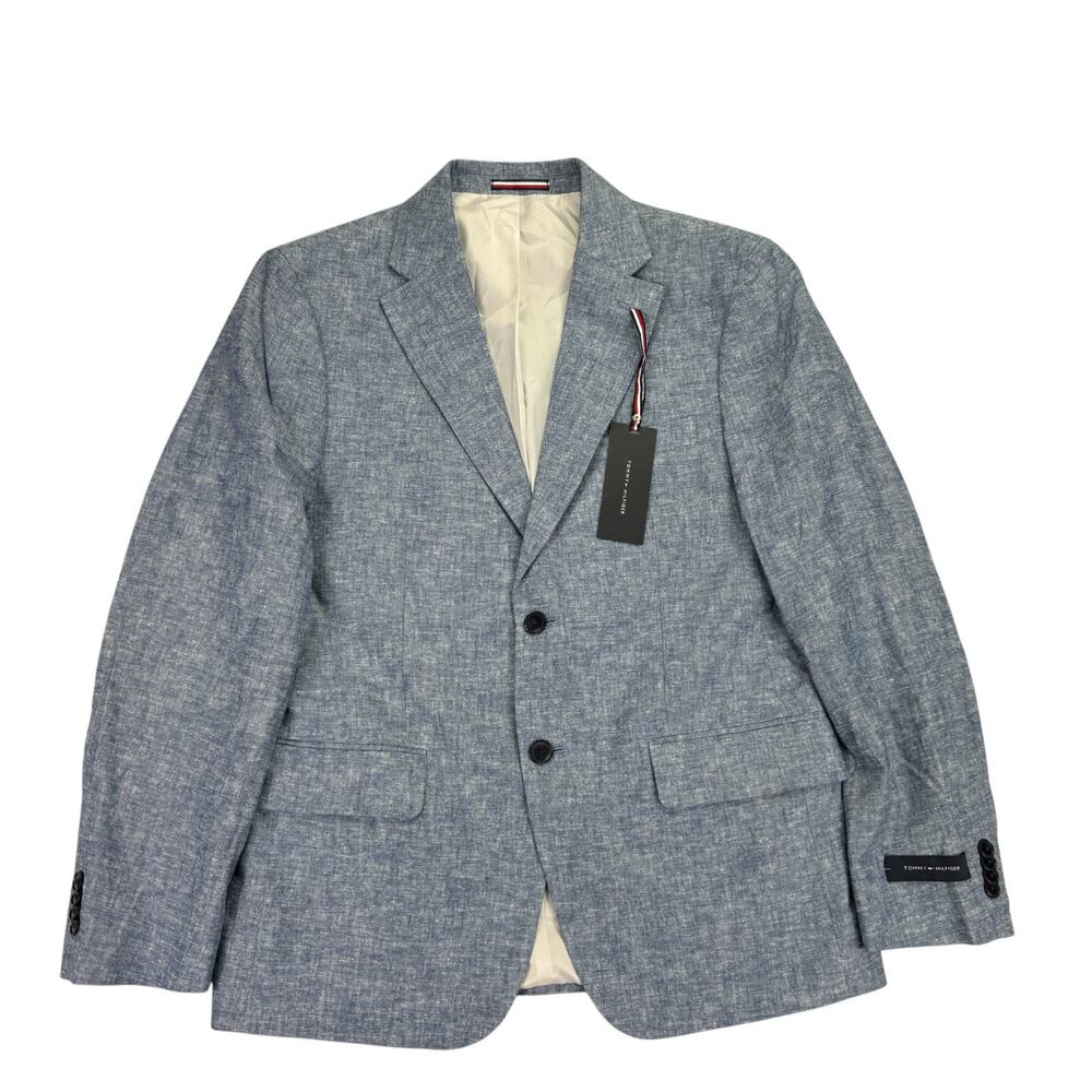 Tommy Hilfiger Mens Conrad Modern Fit Linen Blend Sport Coat Light Blue 38S